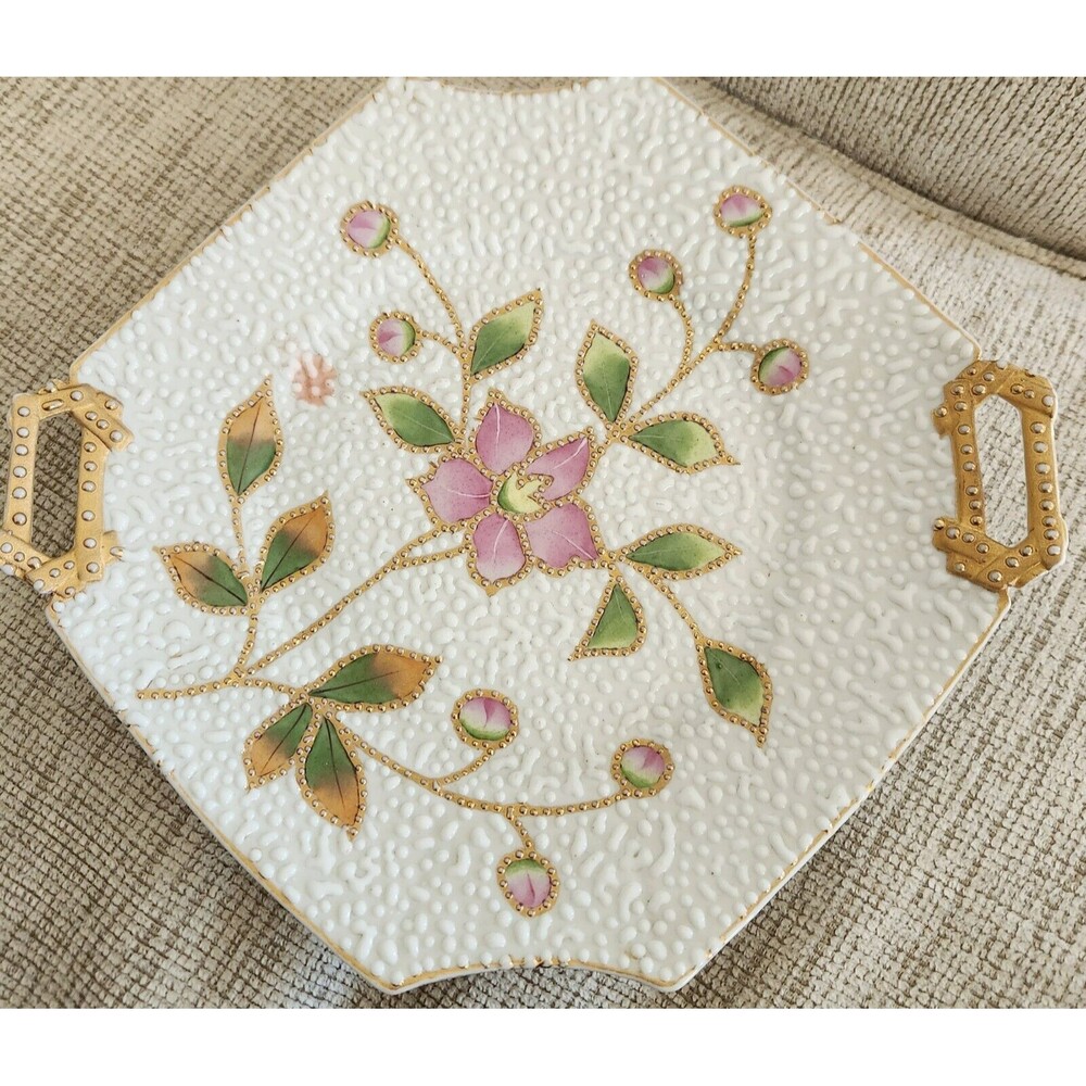 Vintage RS Pebble Texture Floral  Serving Tray  Prussia 11 Inches × 10 Inches